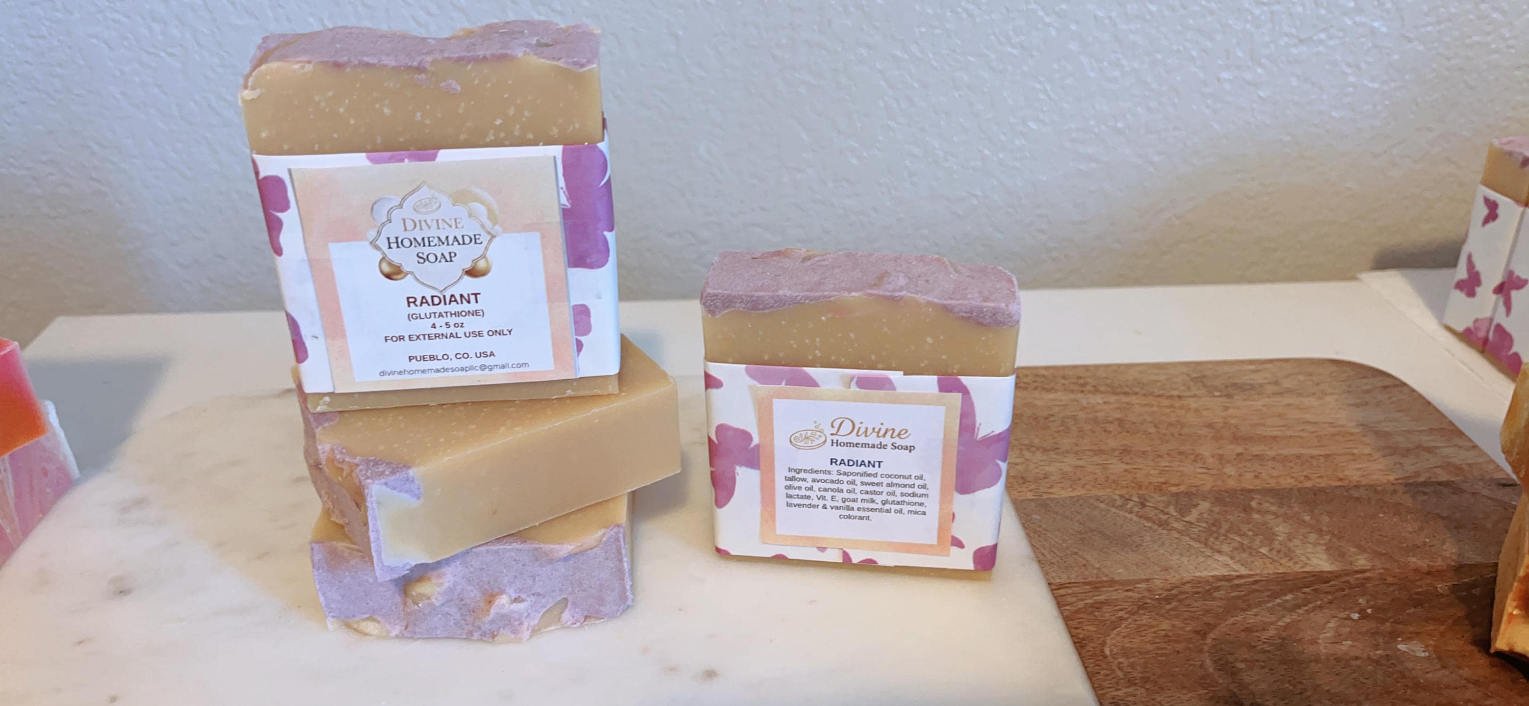 Radiant Face and Body Soap with Goat Milk, Glutathione, Lavender Vanilla