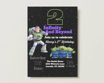 Two Infinity and Beyond digital invitation . Instant download, Editable