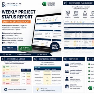 Modello Excel per il report settimanale sullo stato di avanzamento del progetto / Dashboard RAG per dirigenti (download digitale)