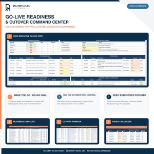 Go-Live Readiness & Cutover Command Center Excel Template | Cutover Plan | Go-No-Go Checklist (Digital Download)