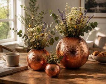 Set di 3 vasi in rame martellato realizzati a mano, decorazioni per la casa artigianali marocchine