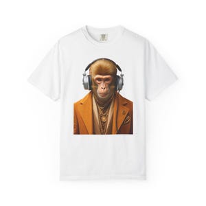 Dapper Monkey in Headphones T-Shirt | Retro Suit Portrait, Music Art