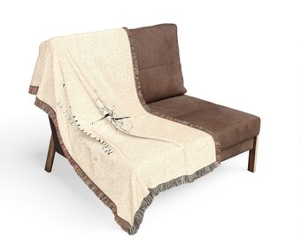 Woven Cape Henlopen Blanket, Coastal Compass Coordinates Throw, Beach House Decor