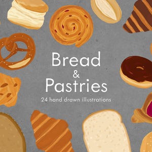 Bageri Clipart-paket | Handritat bröd och bakverk | PNG, AI, EPS | Cafémeny, förpackning och varumärkesbyggande