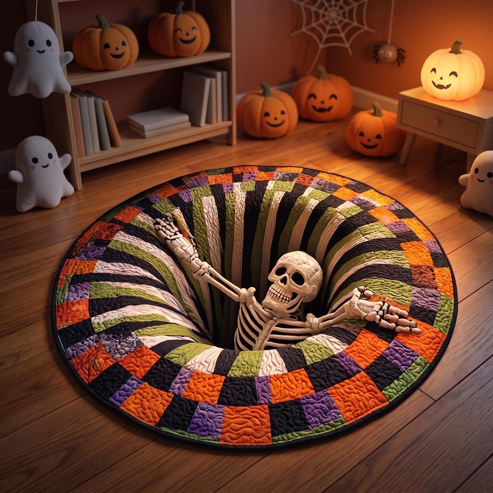 3D Illusion Skull Vortex Round Rug