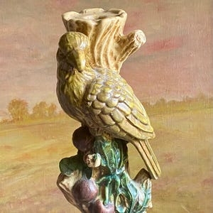 Ceramic Parrot Candlestick Holder-Hand Painted-Large-Ethan Allen Accessories Collection