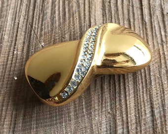 Bow Brooch-Gold Toned and Rhinestones Brooch-Modern Pin-Unique Brooch-Modern Design-Vintage Wedding Brooch