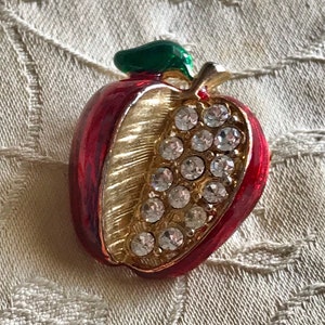 Enamel Apple Brooch-Red Apple-Rhinestones-Apple Pin-Teacher Gift