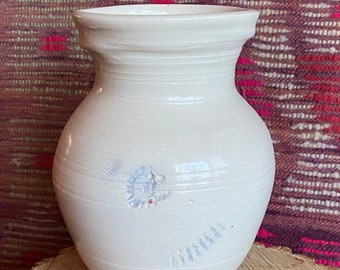 Unique Hand Thrown Ceramic Vase-Pottery-White-Blue Accent-Home Decor-Art-Ceramics-Signed by Artist