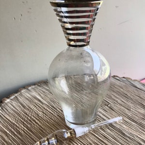 Vintage Glass Perfume Decanter with Stopper-Clear Glass Gold Bands-Vintage Perfume Bottle-Perfume Holder-Unique Design-Vintage Wedding