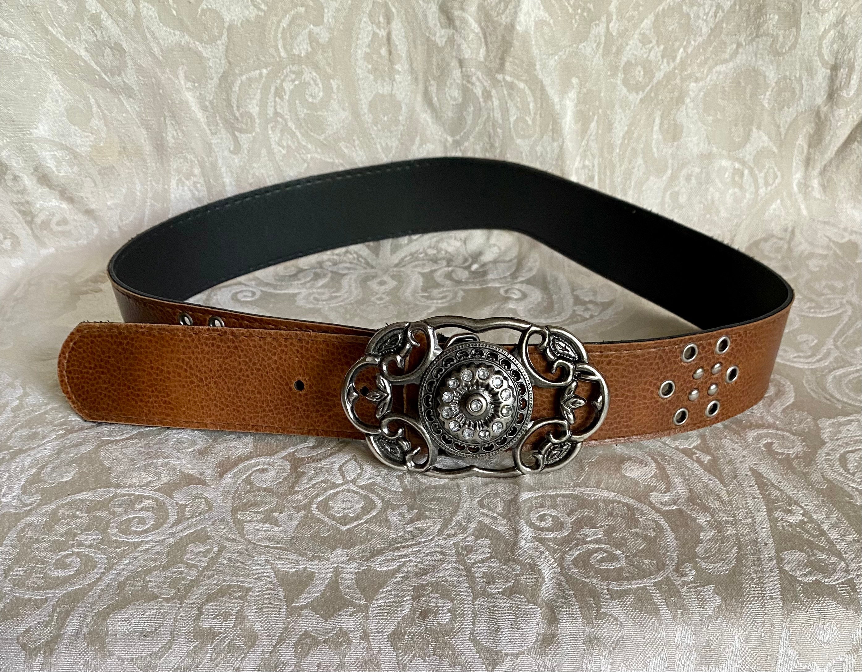 Brown Faux Leather Belt With Silver Toned Buckle-rhinestones  display picture 1