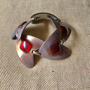 Kay Denning Bracelet-Enamel on Copper-Fused Glass-Link Bracelet-1960s-Collectibles-Modernist-Signed-Statement Jewelry-American Artist image 4