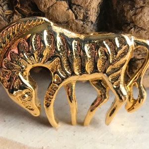 Zebra Brooch-Zebra Pin-Gold Toned-Modern Design-Safari Animals-Animal Brooch-Abstract Brooch