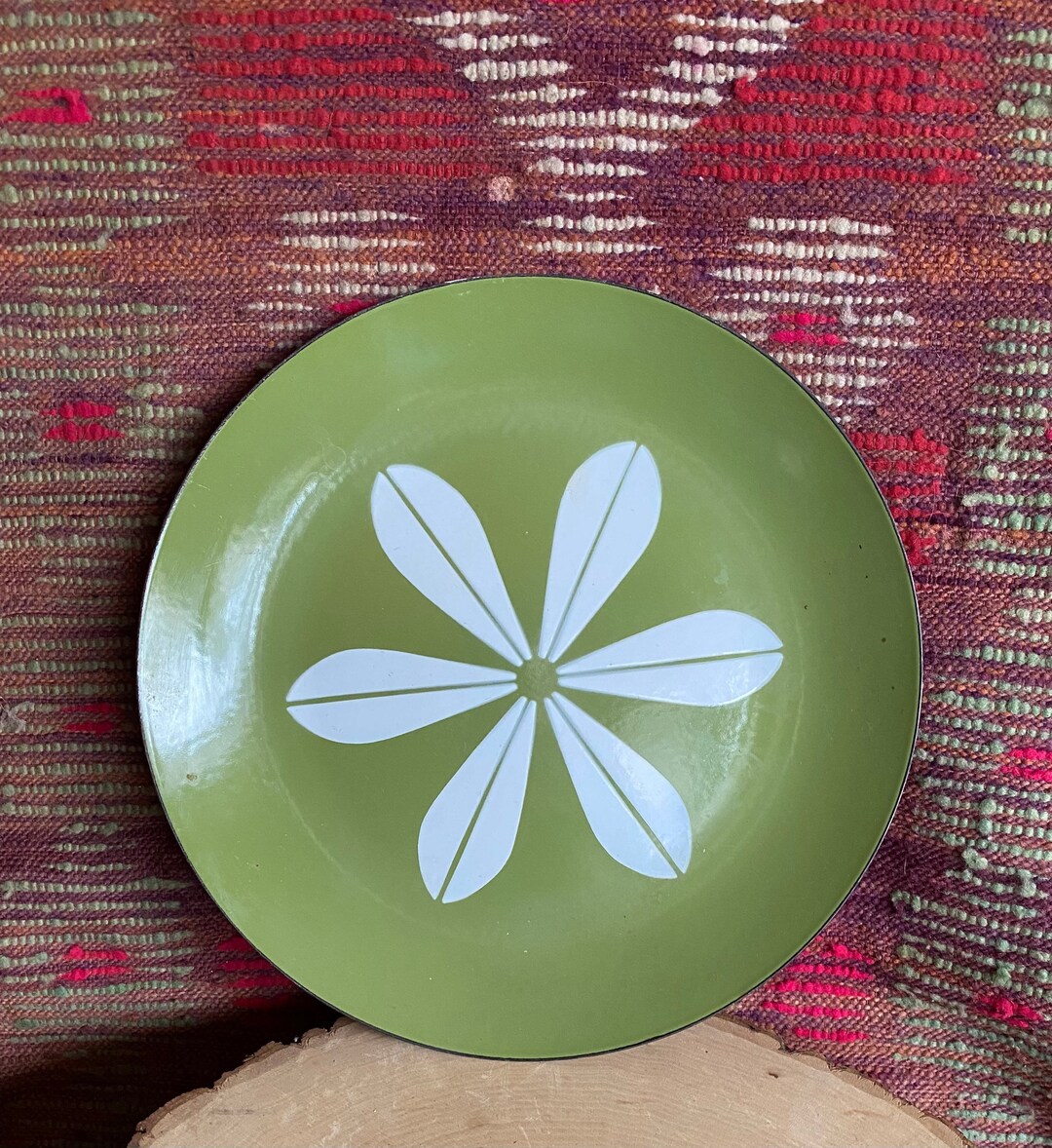 Retro Cathrineholm Enamel Plate-avocado Green Lotus Design-norway