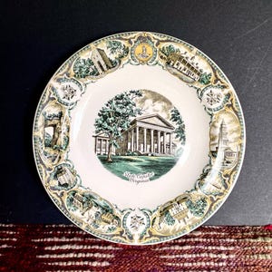 Virginia State Capital Porcelain Plate-Souvenir-Collectible-Americana-Historical-Capsco Product-Green-White
