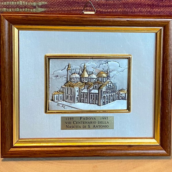Vintage 23K Gold Leaf Italian Art-Miniature-Framed Art-Padova Basilica di Saint Antonio-1995-Art-3 D
