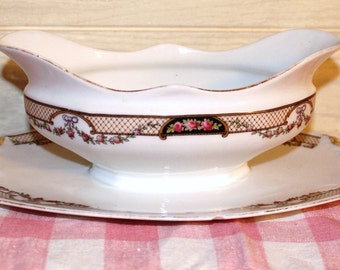 Porcelain Gravy Bowl-Vintage Czech White Block Gravy Boat-Czecho-Slovakia White Block JLB & S-Collectibles-Vintage Wedding