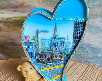 San Francisco Souvenir Pencil-Pen Holder-Heart Shape-Cable Car-Bear-Collectibles-Blue-Desk Decor