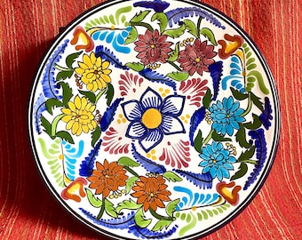 Talavera Puebla Ceramic Hand Painted Plate-Mexico-Flowers-Home Decor-Wall Decor