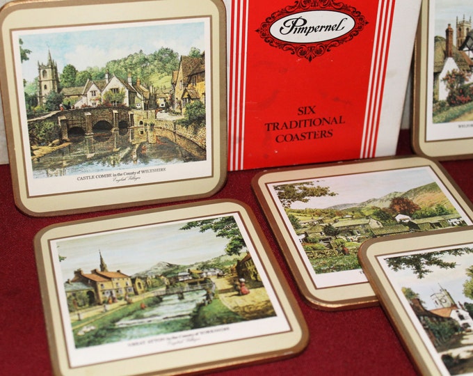 Vintage English Villages Pimpernel Coasters Set of Six With Original Box Excellent Condition