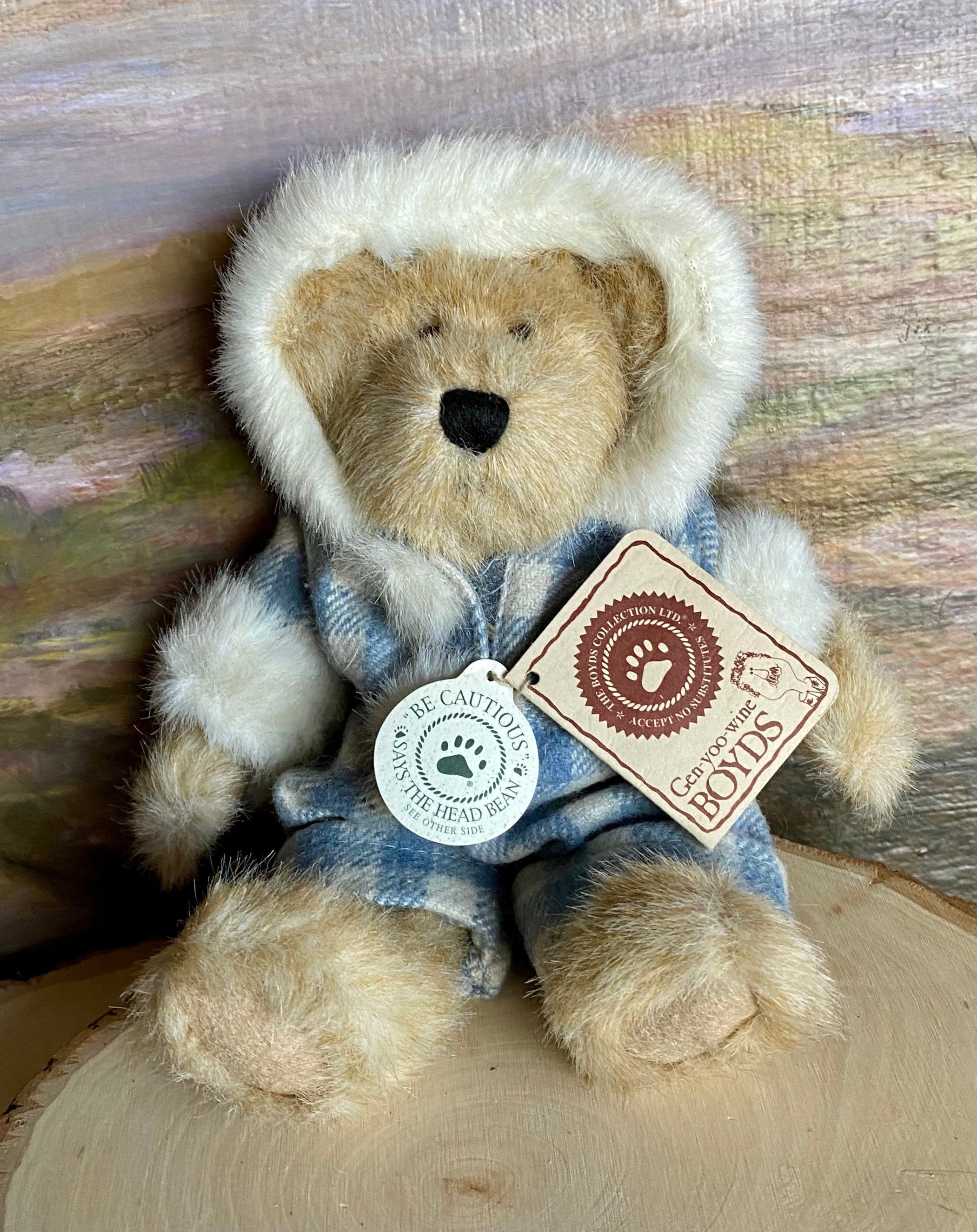 Gen-yoo-wine Boyds-boyd Bears-blue and White Plaid Coat-white Faux