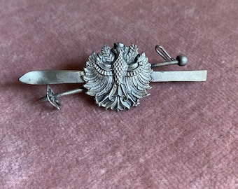 Vintage Austrian Tirol Ski Club Pin-Silver Toned-Eagle-Coat of Arms-1940s-Collectibles