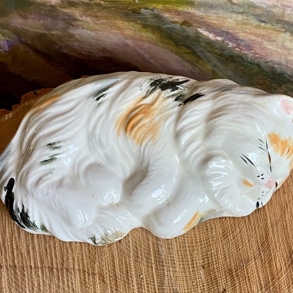 Ceramic Sleeping Kitty-Hand Painted-Cat Figurines-Calico-Home Decor-Sleeping Cat-Collectibles-Home Decor