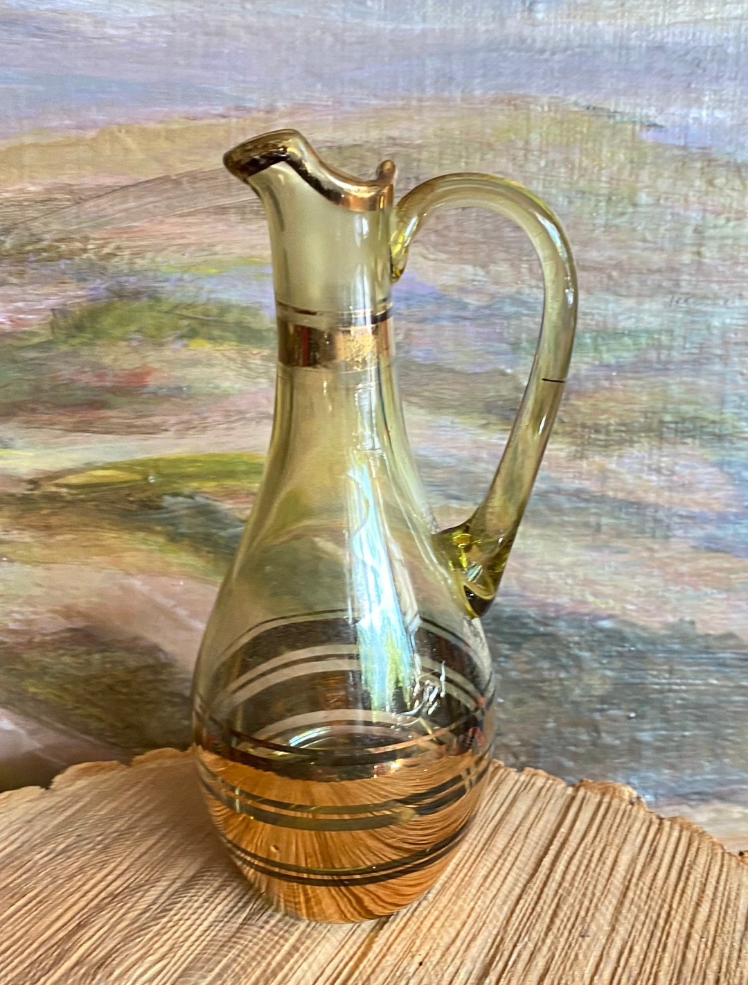 Vintage Gold Glass Decantergold Trimpitcheroil or Vinegar Decanter