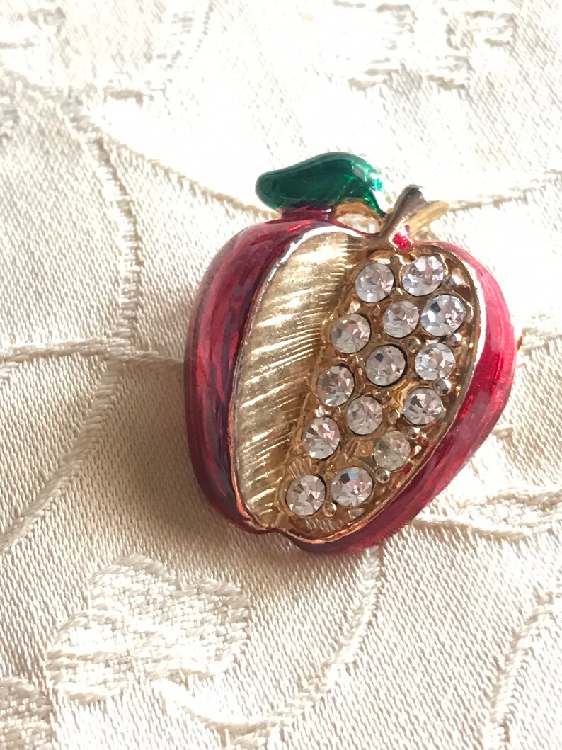 Apple Rhinestone Enamel Apple Brooch-red Apple-rhinestones-apple Pin-teacher Gift - Etsy