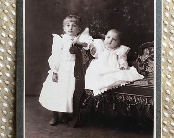 Vintage Children's Portrait - Victorian Photograph - Siblings- Vintage Photo-Collectibles -Nursery Decor -Sepia Photographs -Vintage Nursery