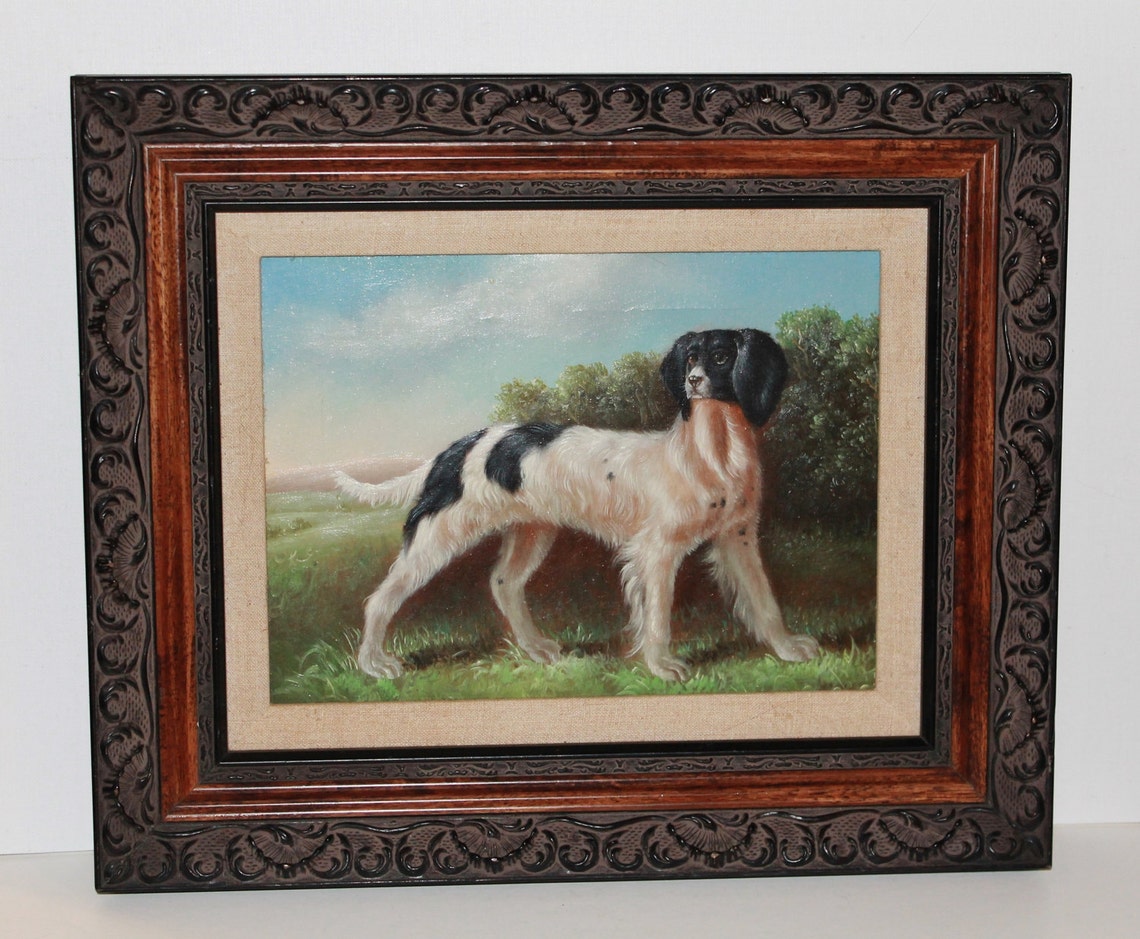 Vintage Dog Oil Painting Framed Dog Oil Painting Art Etsy