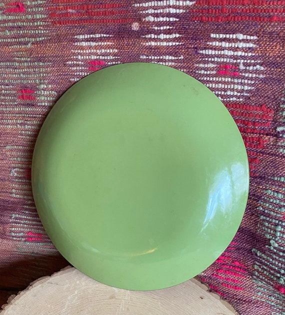 Retro Cathrineholm Enamel Plate-avocado Green Lotus Design-norway