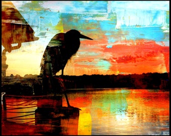 Florida Sunset-8 X 10 or 11 X 14 Print-Collage-Birds-Affordable Photography-Art-Print-Art-Wall Art-Painting-Pelican-Florida Photo-Wall Decor