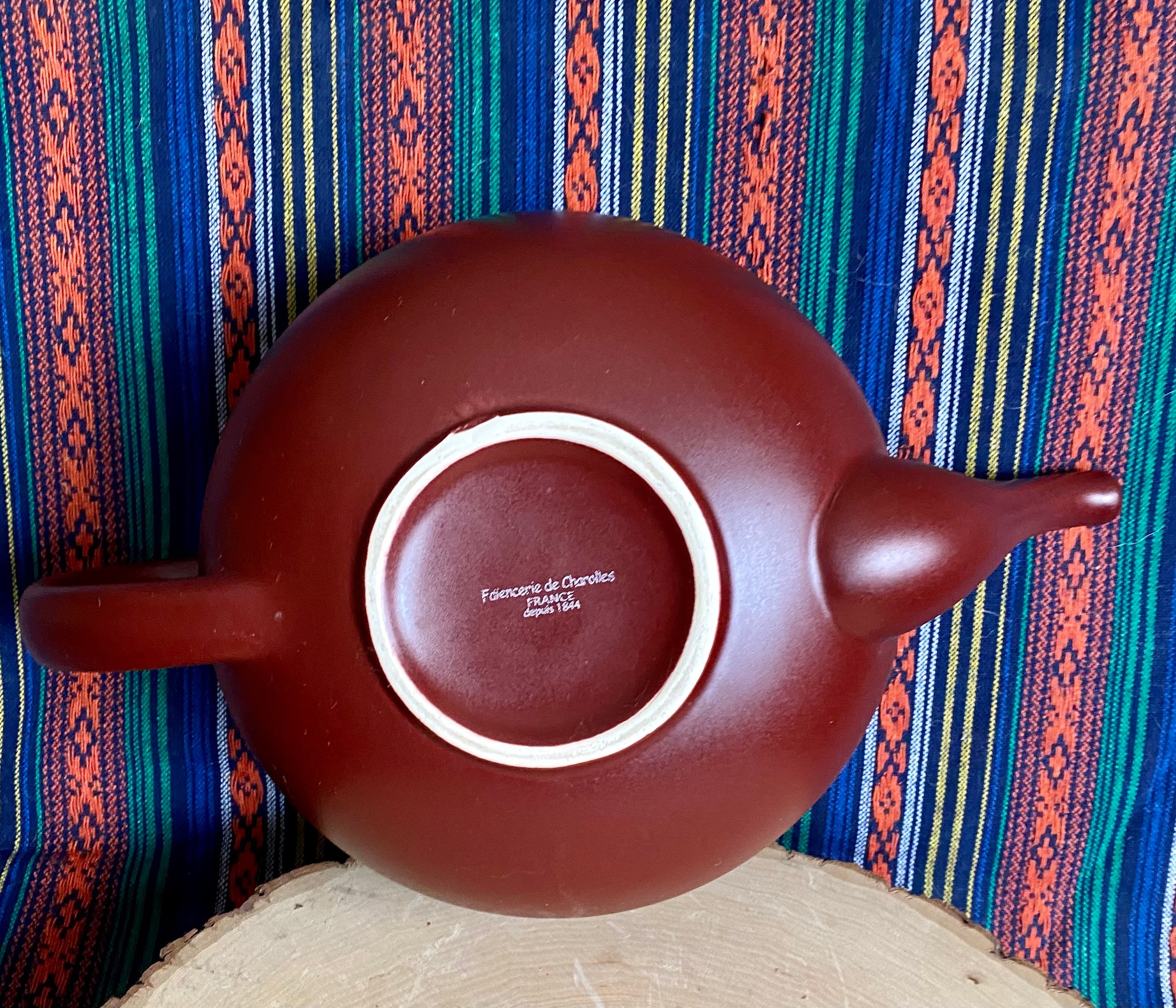 Fraiencerie de Charolles French Earthenware Teapot-Burgundy
