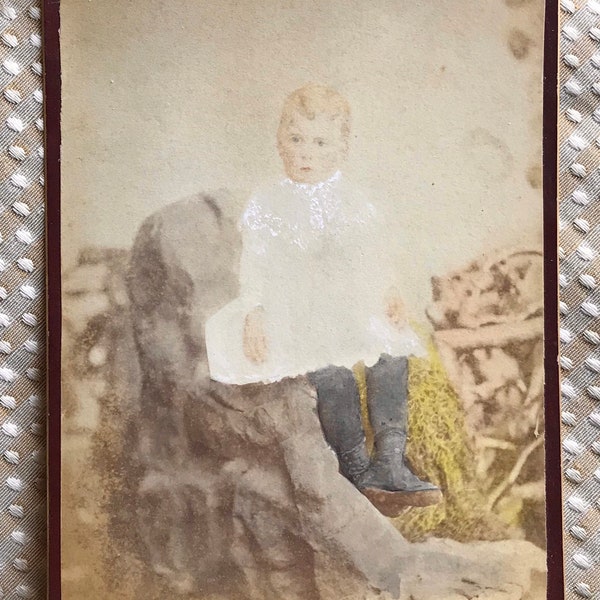 Hand Colored Vintage Photograph - Baby Portrait - Collectibles - Victorian Portrait - Hand Tinted Photo - Sepia Photograph