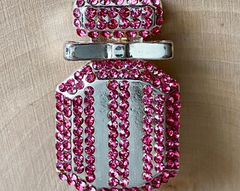 VS Pink Rhinestone Brooch-Pin-Silver Toned-Bombshell-Perfume Pin-Fragrance-Collectibles-Never Used-Victoria's Secret