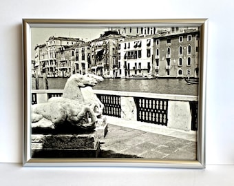 Venice-8 x 10 Black and White Framed Photo-Horses-Film Photo-Venice Canal-Ready to Hang-Italy-Travel Photos