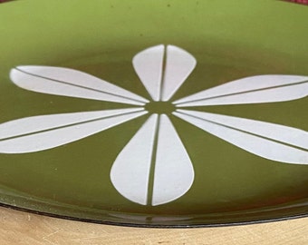 Retro Cathrineholm Enamel Plate-avocado Green Lotus Design-norway