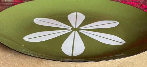 Retro Cathrineholm Enamel Plate-avocado Green Lotus Design-norway