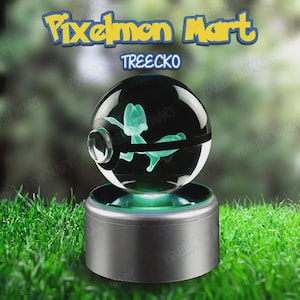 Treecko | Crystal Pokeball Pokemon Lamp - LED Night Light Display - Birthday Christmas Gift - -