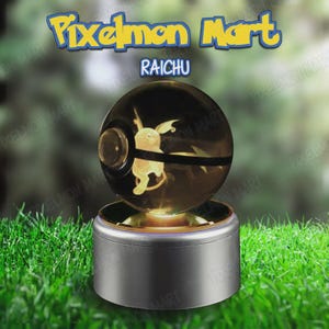 Raichu | Kristall-Pokémon-Lampe – LED-Nachtlicht – Geburtstags- oder Weihnachtsgeschenk |