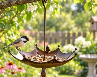 Personalized Hanging Umbrella Bird Feeder, Custom Metal Bird Bath, Outdoor Garden Decor, Bird Lover Gift, Backyard Hanging Feeder