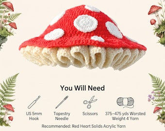 Mushroom Hat Crochet Pattern | Toadstool Beanie PDF | Cottagecore Crochet | Digital Download