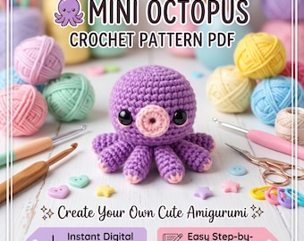 Mini Octopus Crochet Pattern PDF: Amigurumi Tutorial (Digital Download)