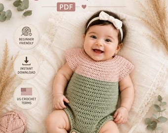 Baby Romper Crochet Pattern PDF | 0-3 Months | Beginner Friendly (Instant Download)