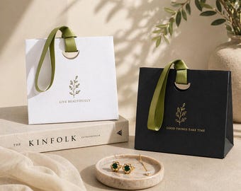 Custom Luxury Paper Gift Bag with Ribbon, Personalized Logo Packaging Bag, Premium Gift Wrap for Birthday, Wedding, Business &Special Events
