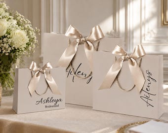 Personalized Gift Bag with Name, Custom Ribbon Gift Bag, Wedding Favor Bag, Bridesmaid Gift Packaging, Birthday Party Gift Bag