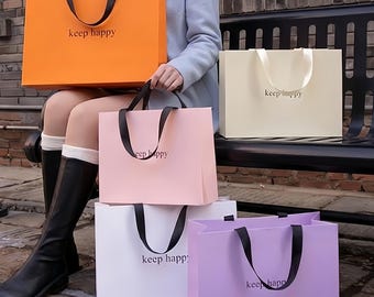Custom Logo Gift Bag,Personalized Luxury Paper Bag with Handles,Boutique Packaging Bag, Wedding Favor Bag,Birthday Gift Bag,Gift Packaging