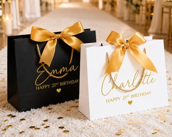 Custom Personalized Gift Bag, Birthday Gift Wrap Bag with Bow, Wedding Favor Packaging, Bridesmaid Proposal Gift Bag, Elegant Present Holder