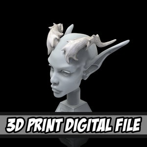 Puede incluir: Un modelo 3D imprimible de un busto de una persona con cuernos en la cabeza. El busto está sobre un pedestal.